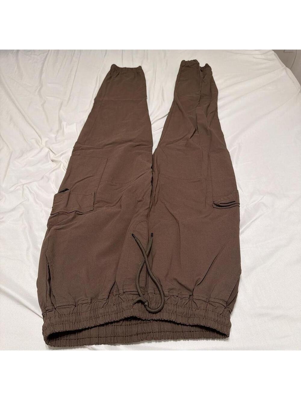 Brown cargo joggers with adjustable waist and pockets